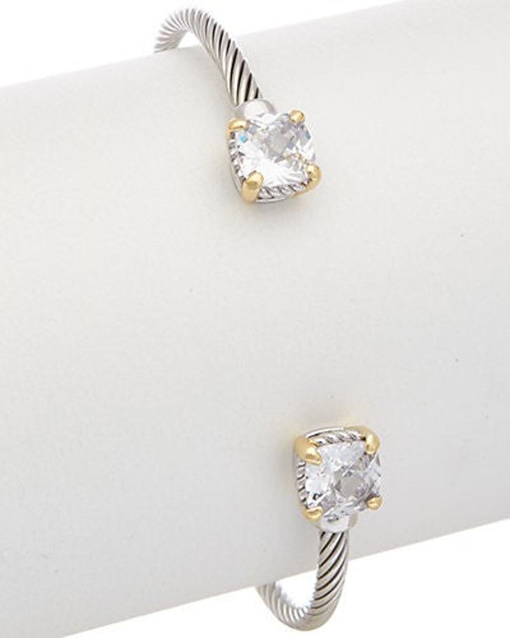 Juvell 18K Two-Tone Plated White Topaz Twisted Cab in White/Silver- One Size